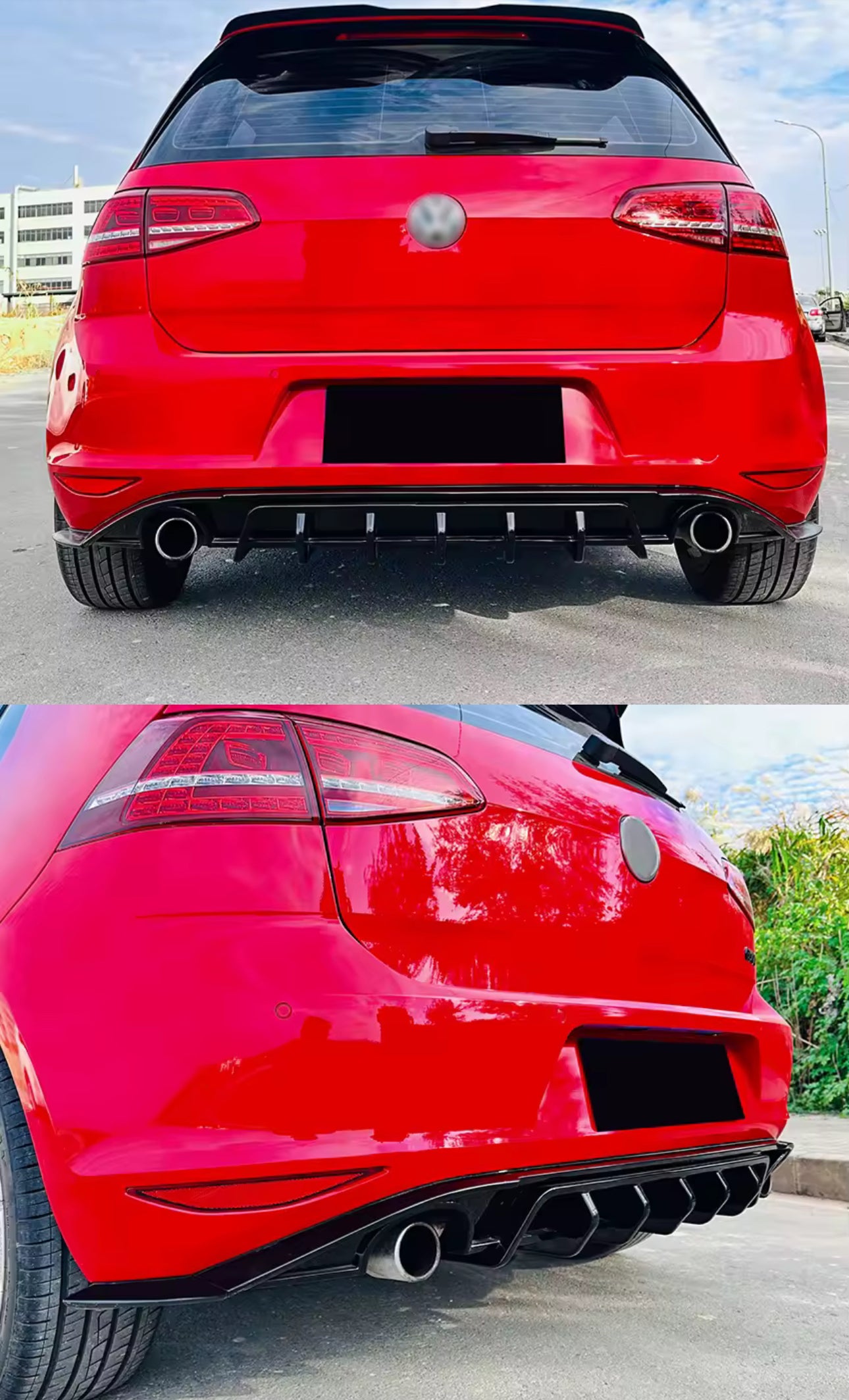 VW Golf MK7 GTI/R/GTD Rear Diffuser – Gloss Black (2013–2016)